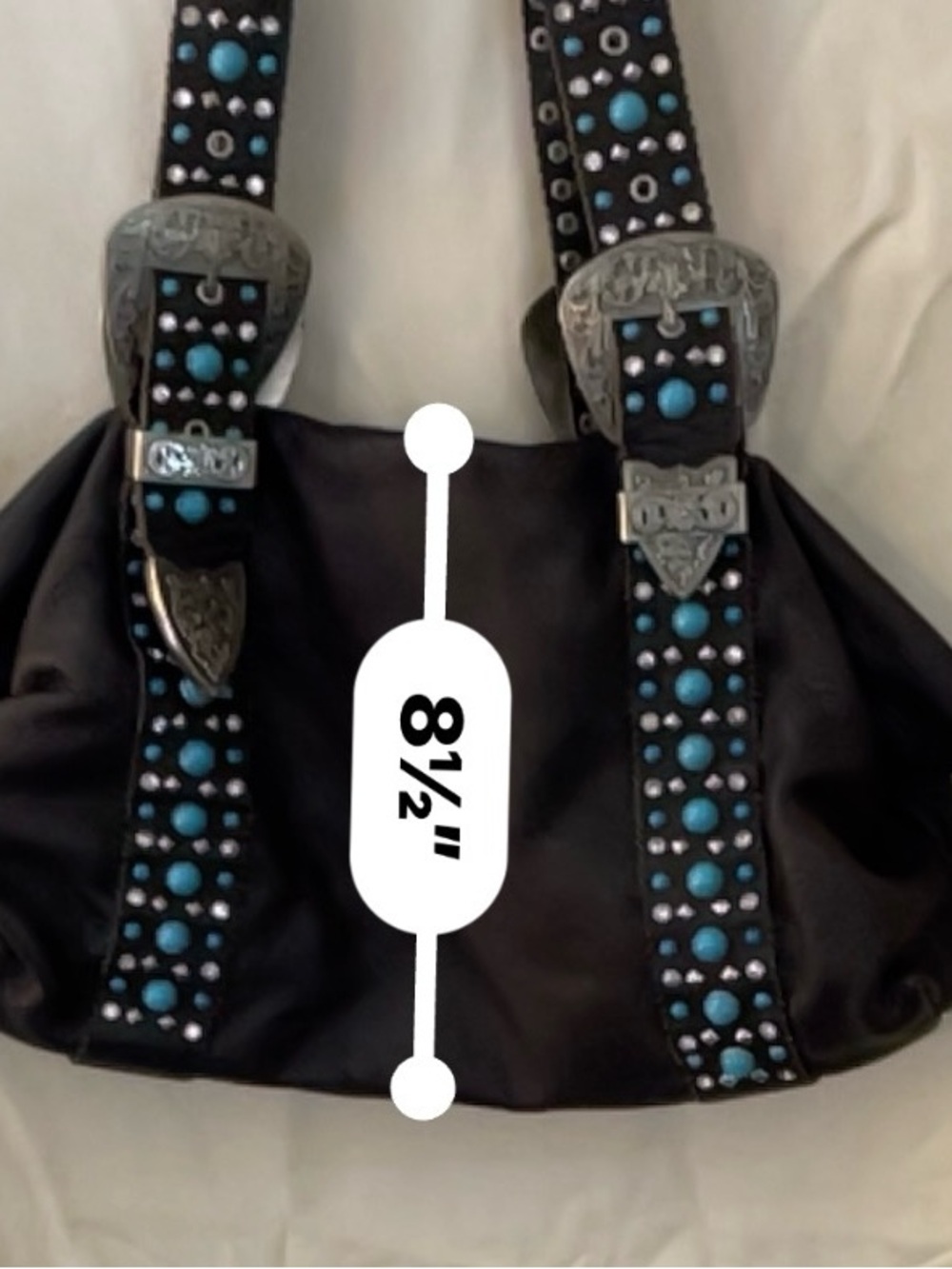 Dark Brown Shoulder Bag with Turquoise Stud Detailing - Picture 8 of 9